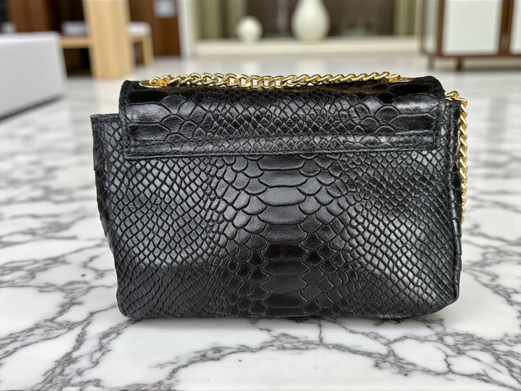 Embossed Genuine Leather mini Crossbody black Bag