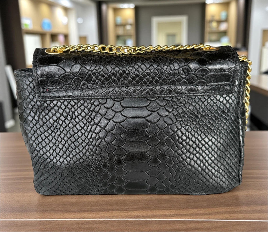 Embossed Genuine Leather mini Crossbody black Bag