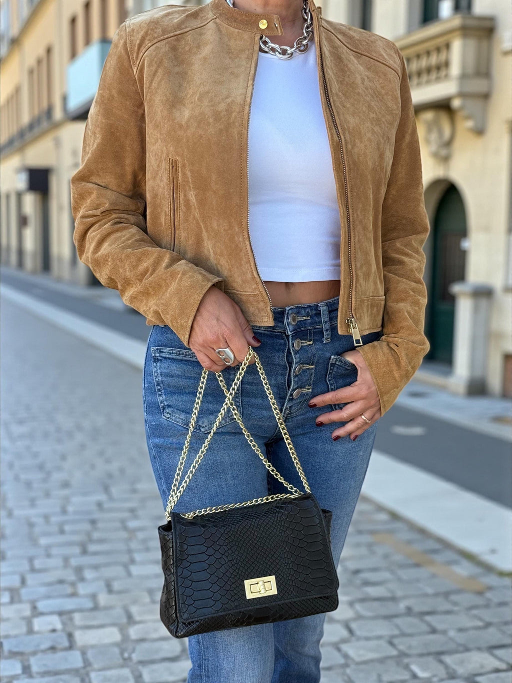 Embossed Genuine Leather mini Crossbody black Bag