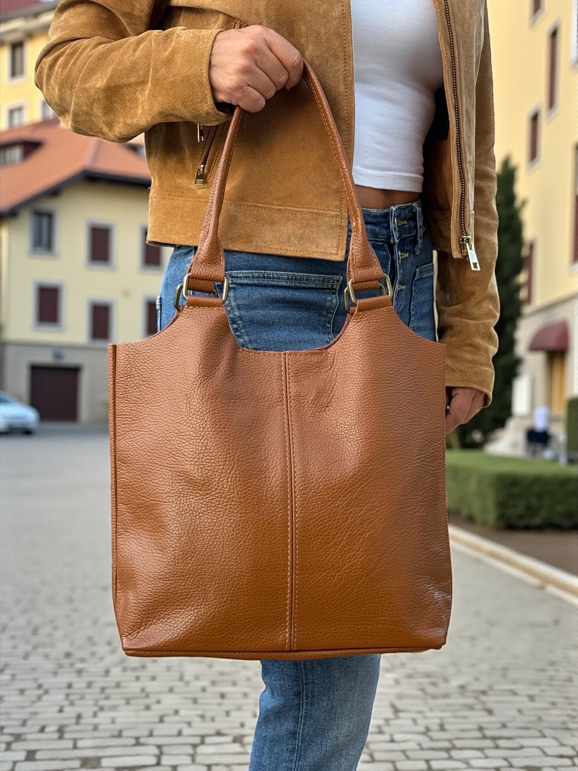 Genuine Leather Camel Brown shopper Bag