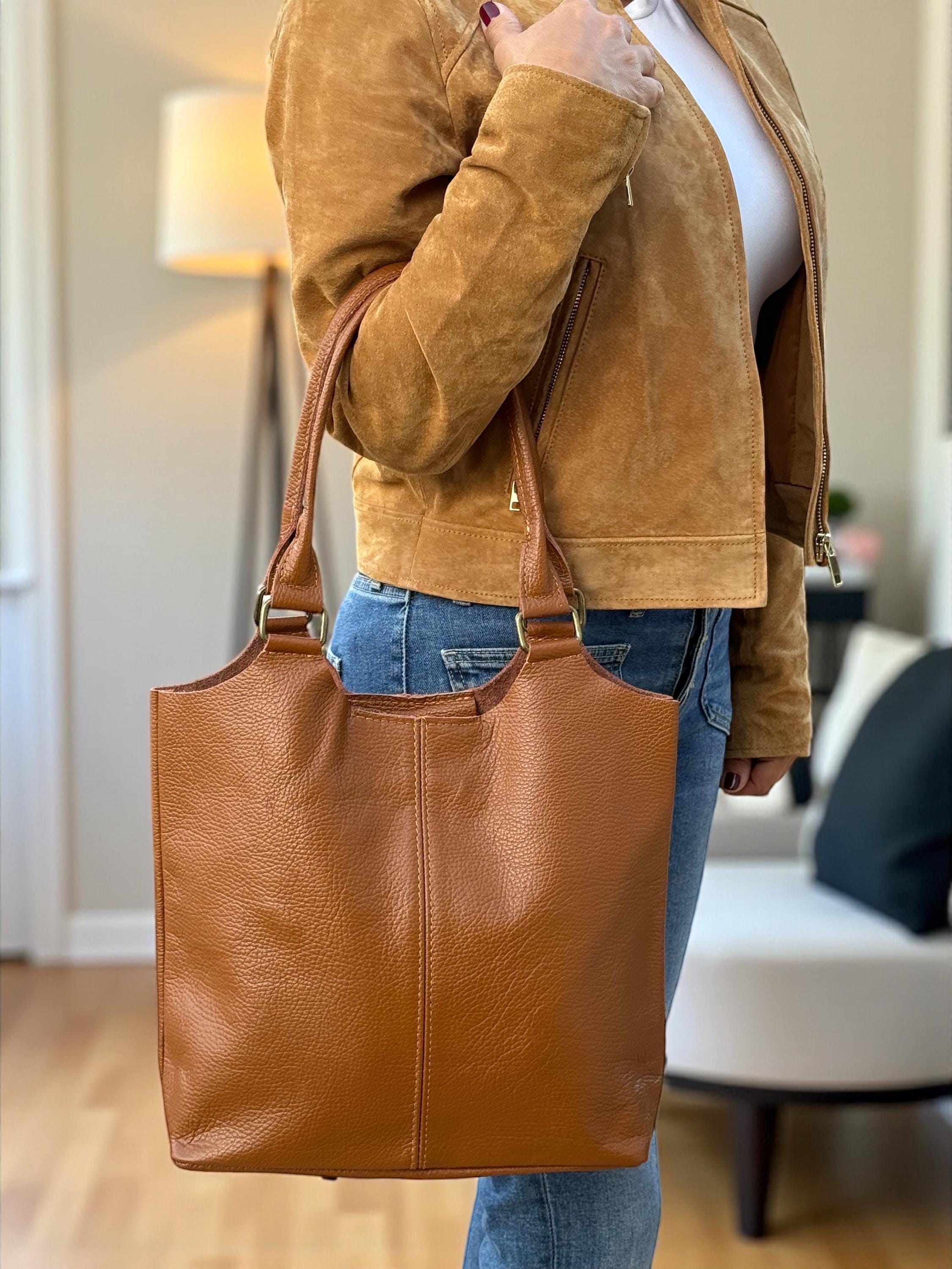 Genuine Leather Camel Brown shopper Bag