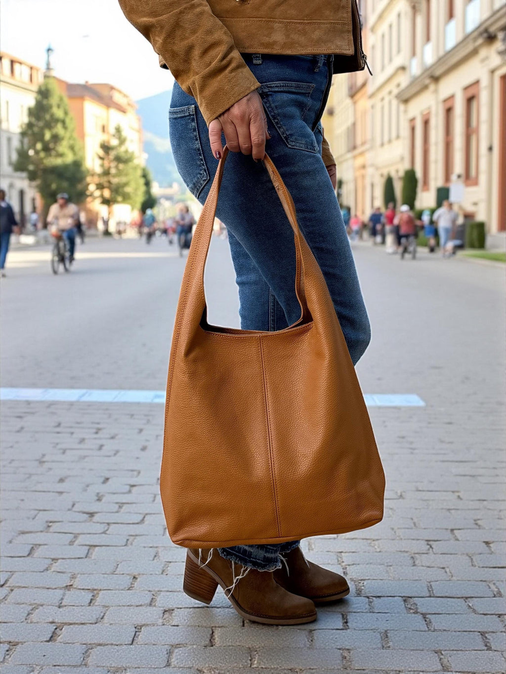 Camel Brown genuine Leather Large tote Bag