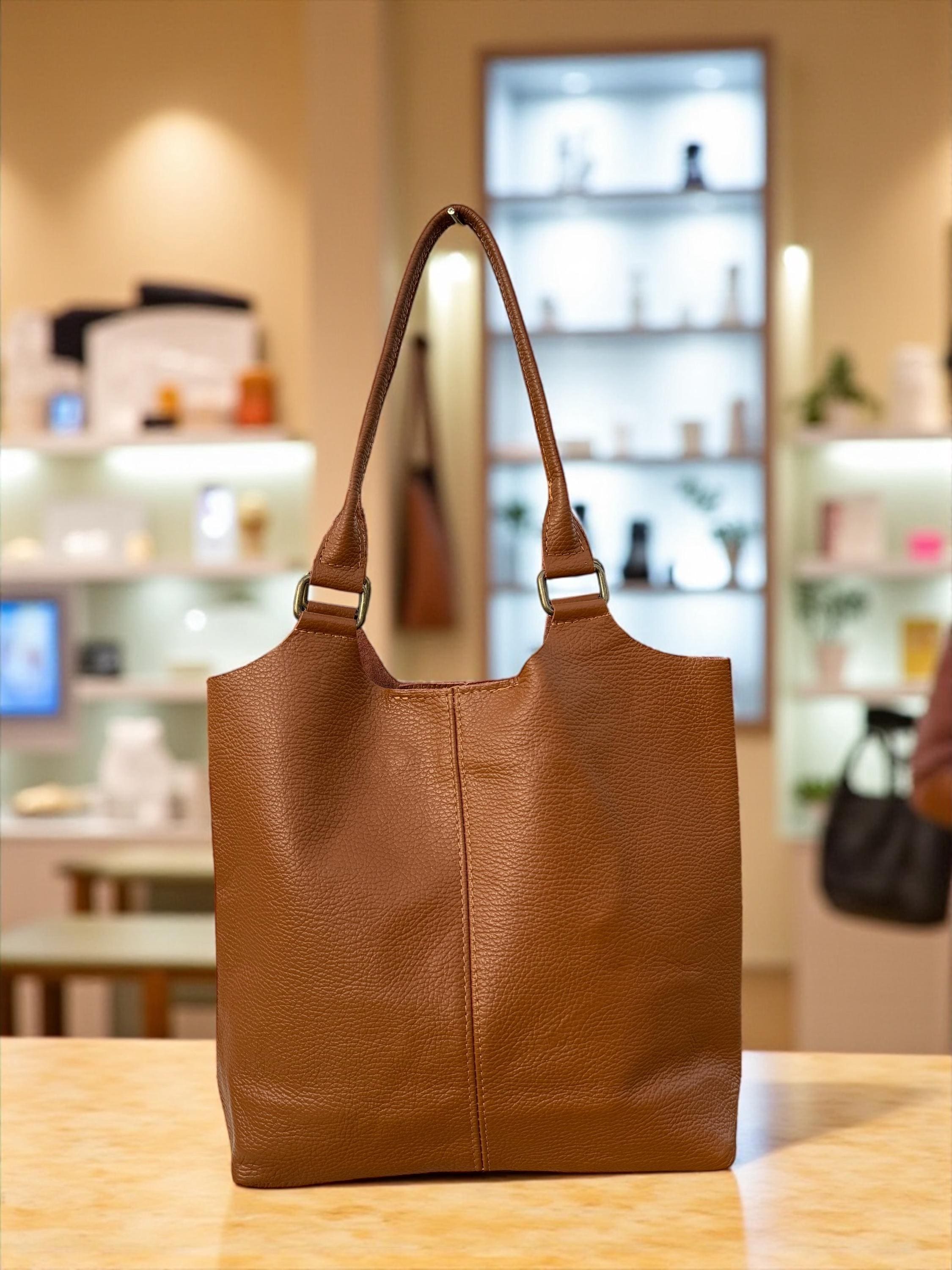 Genuine Leather Camel Brown shopper Bag