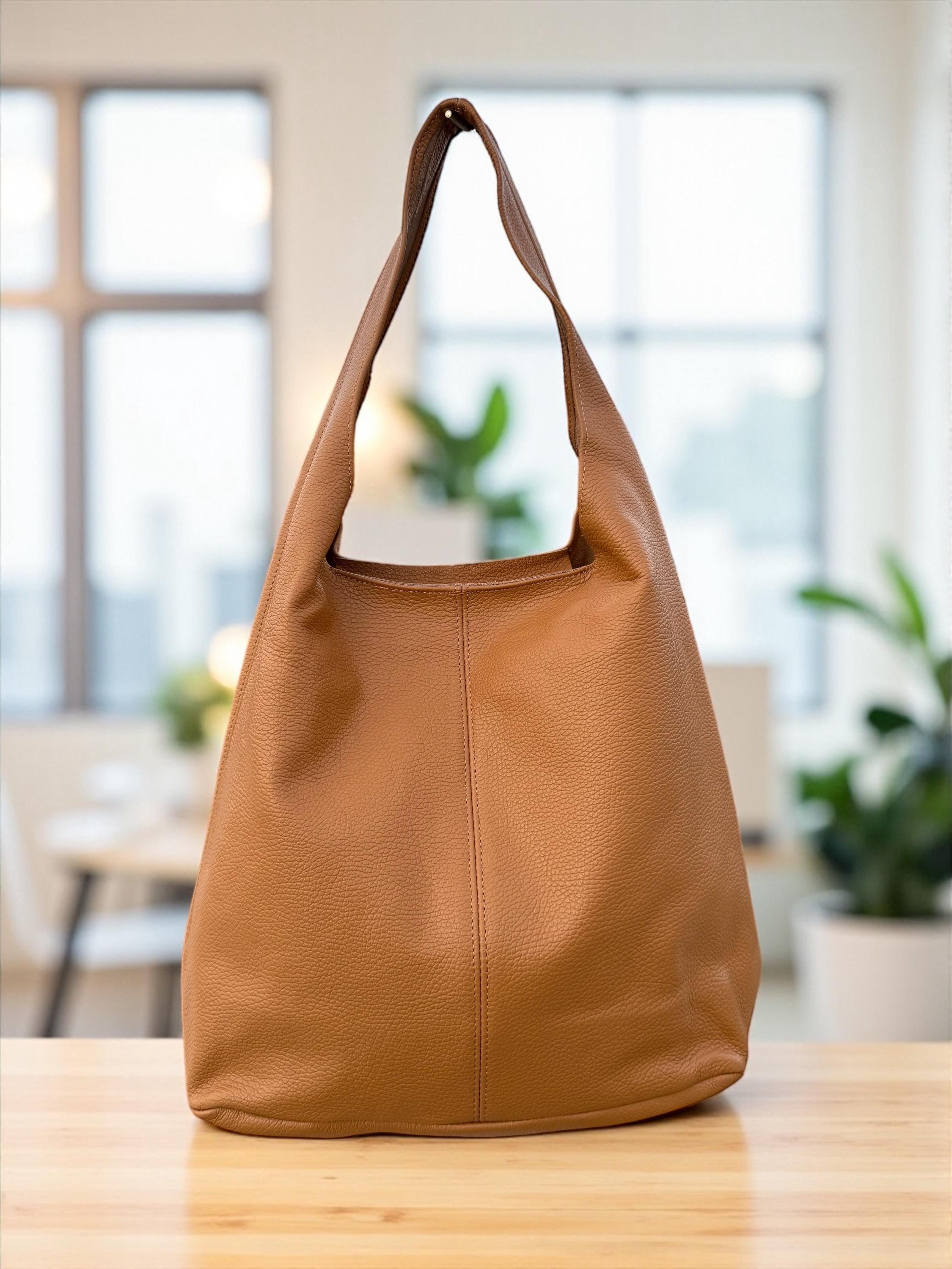 Camel Brown genuine Leather Large tote Bag
