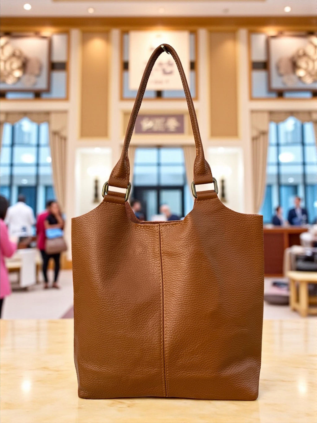 Genuine Leather Camel Brown shopper Bag