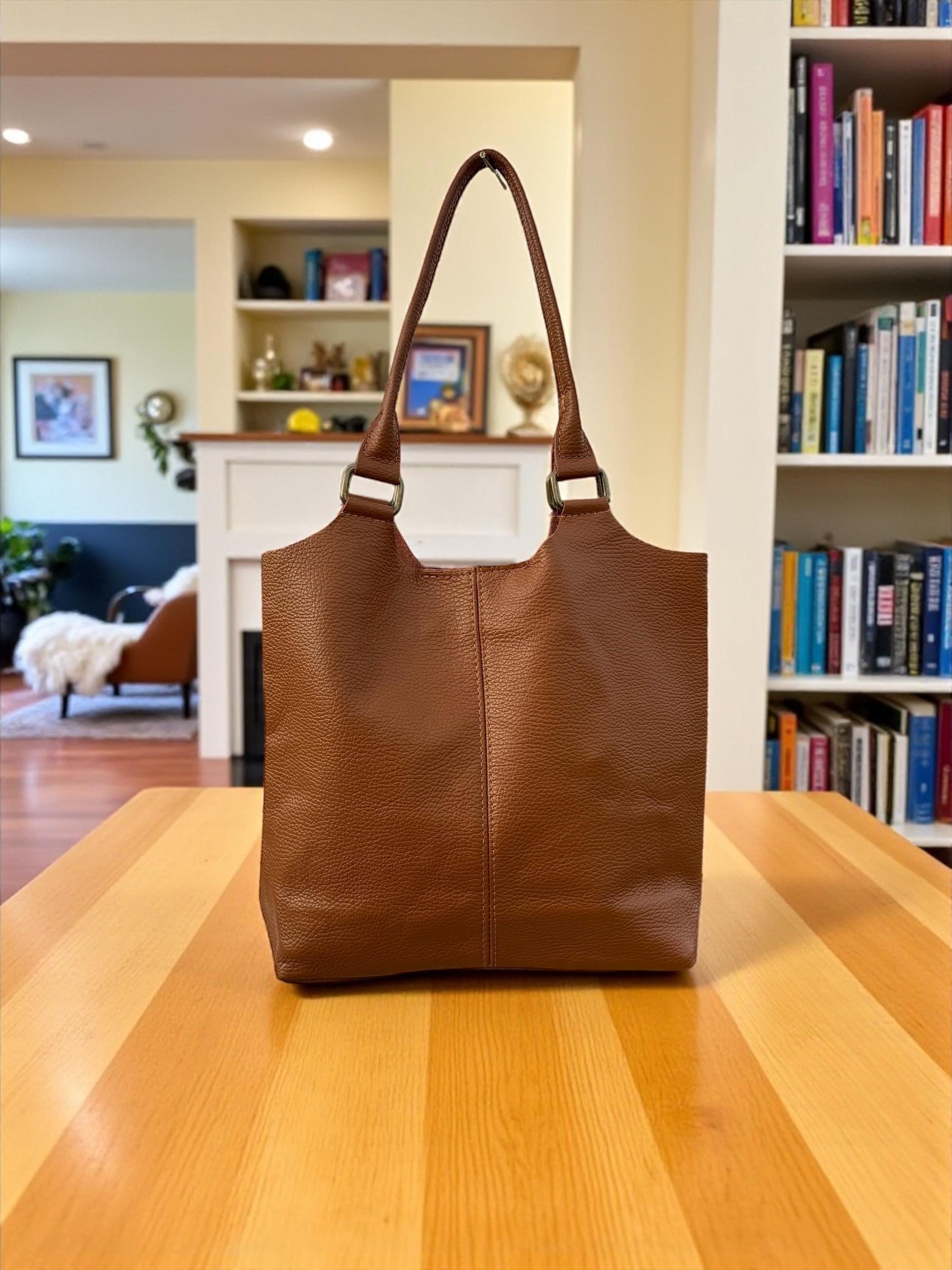 Genuine Leather Camel Brown shopper Bag