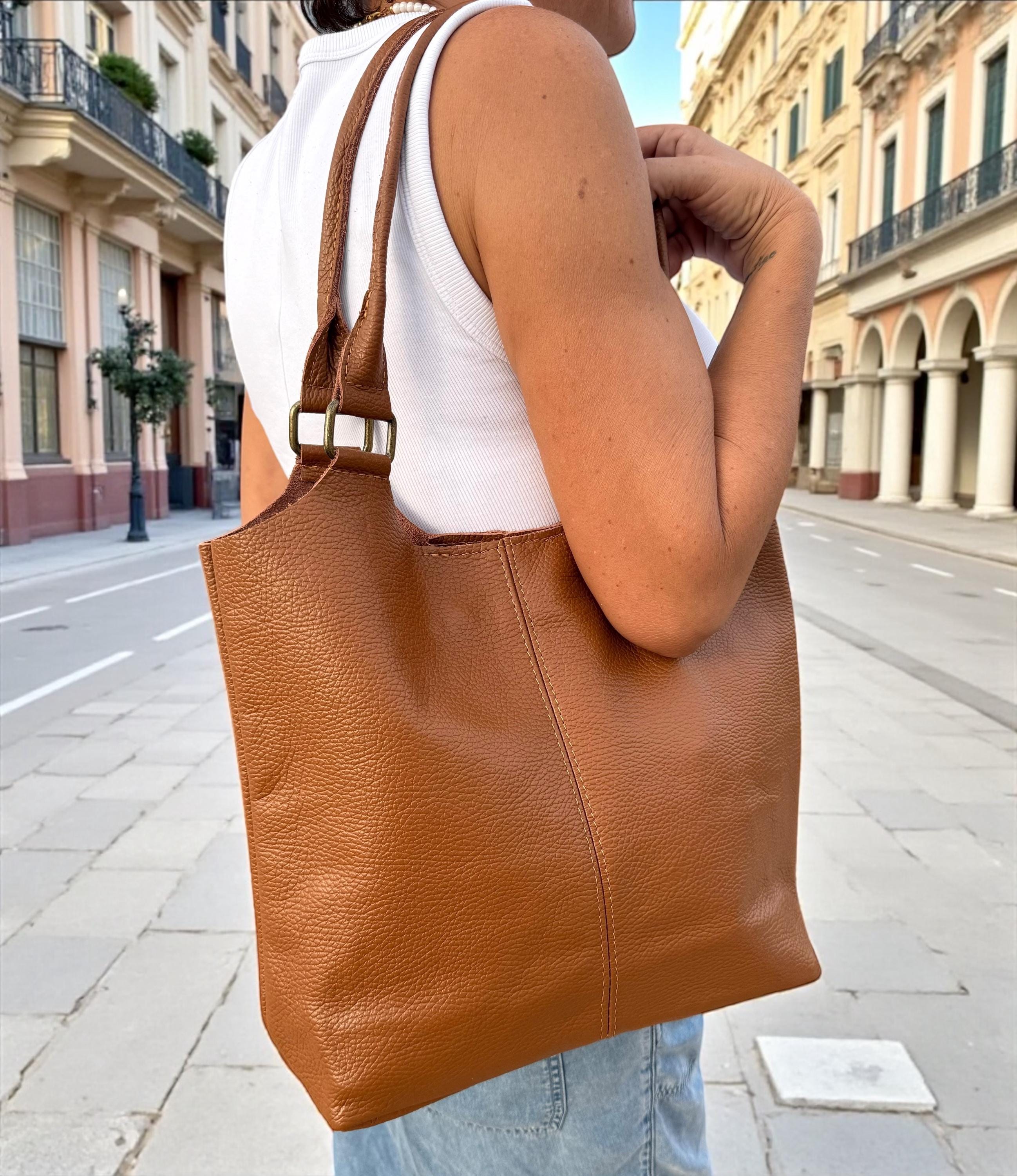 Genuine Leather Camel Brown shopper Bag