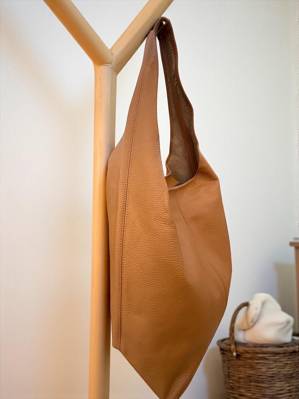 Black genuine Leather hobo Tote Bag