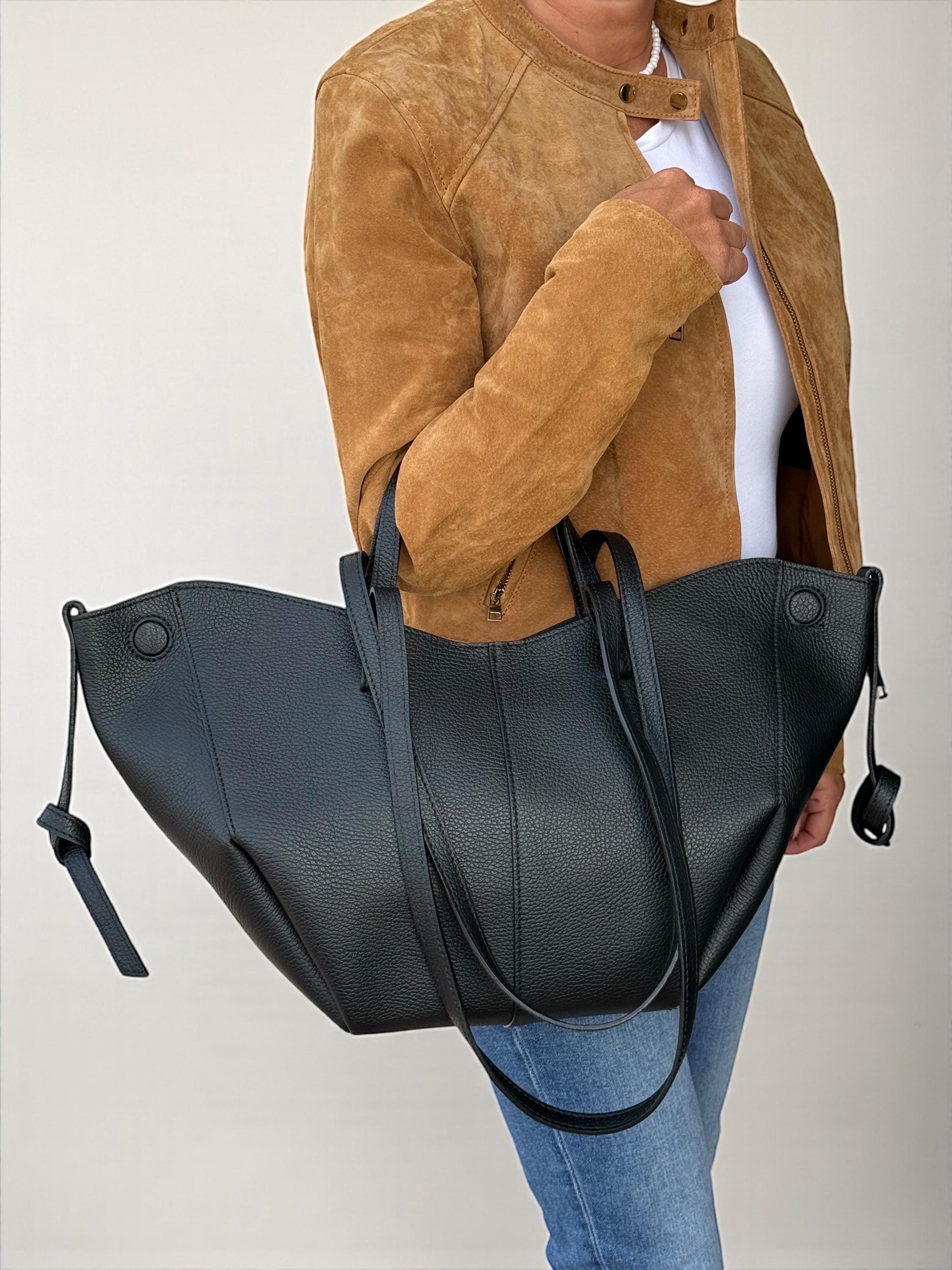 Pebbled Leather big size convertible trapezoidalShopper