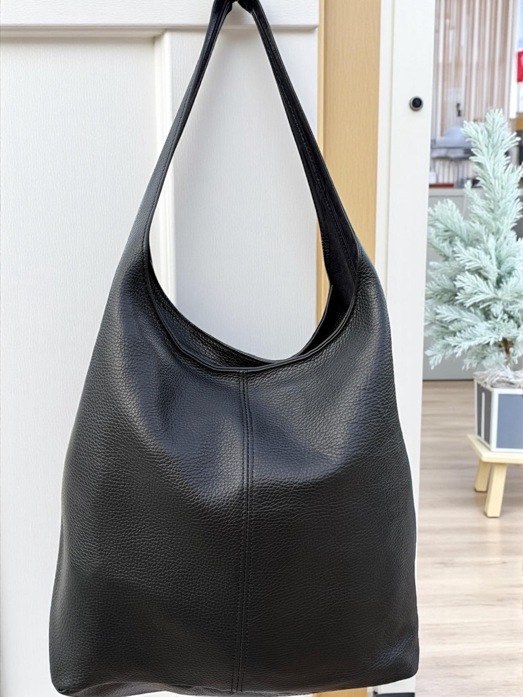 Large blue Pebbled Genuine Leather hobo Bag