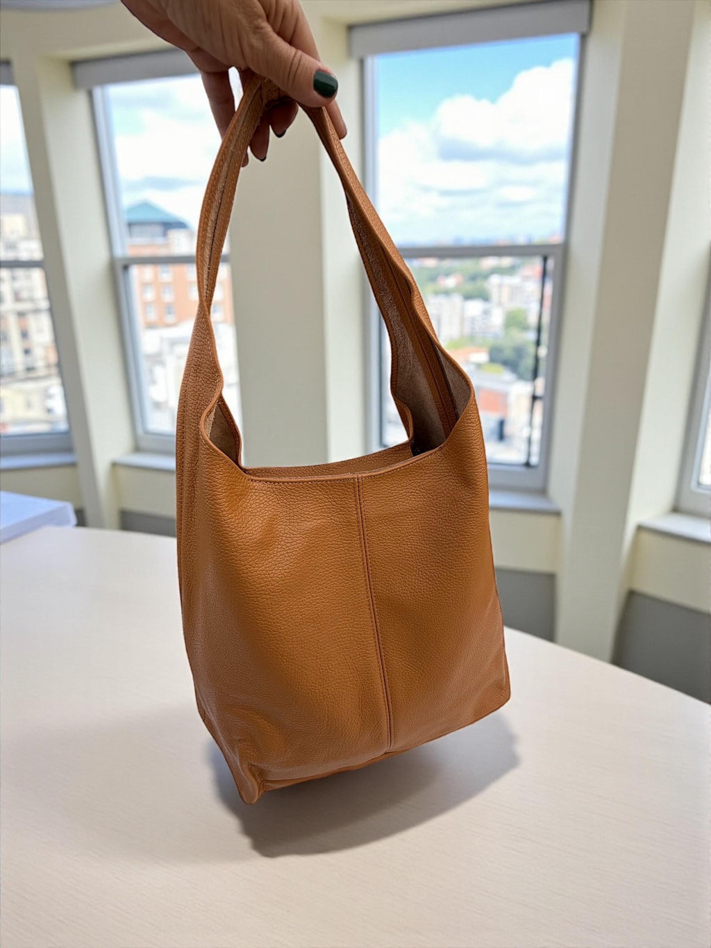 Large blue Pebbled Genuine Leather hobo Bag