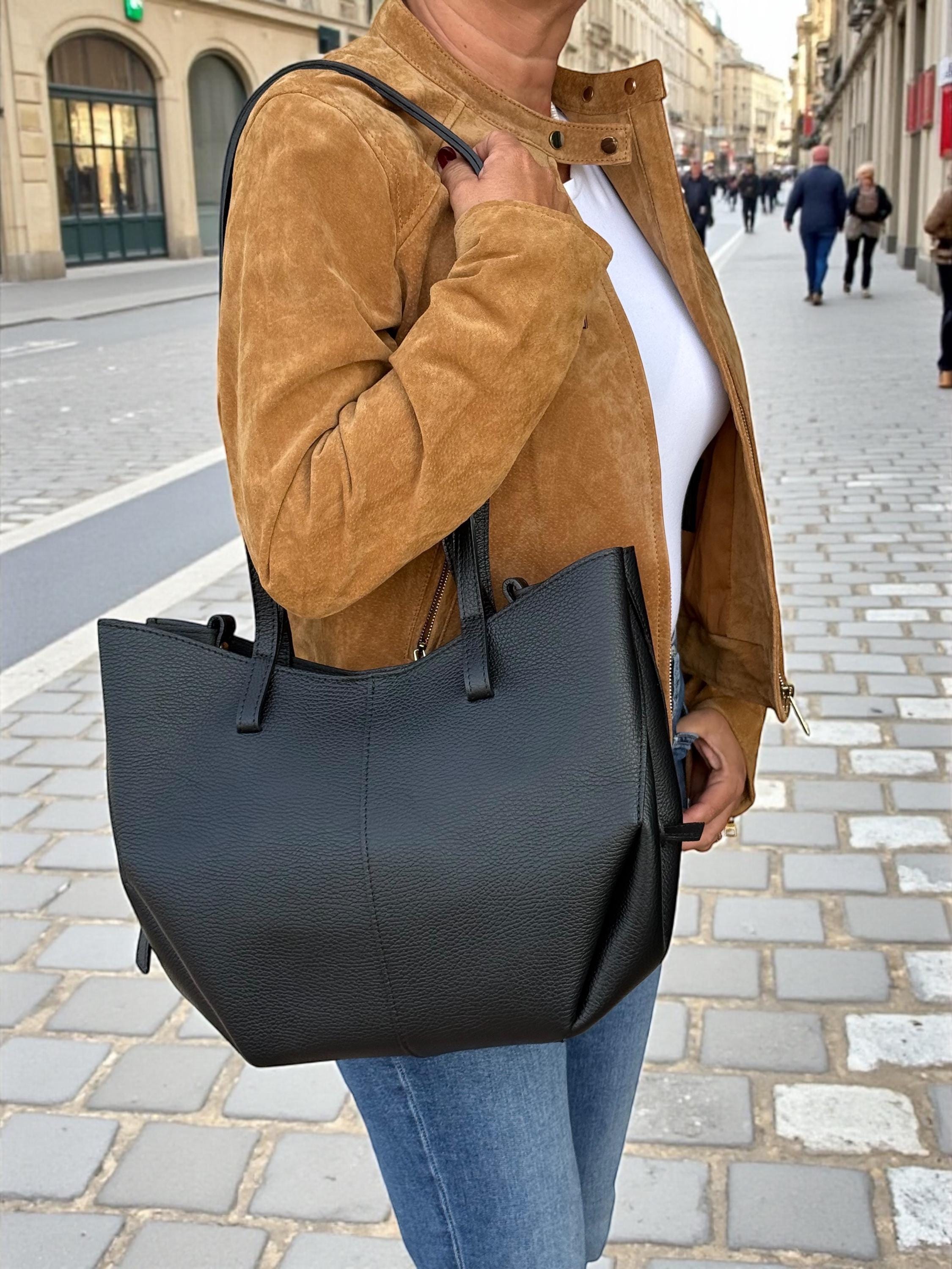 Pebbled Leather big size convertible trapezoidalShopper