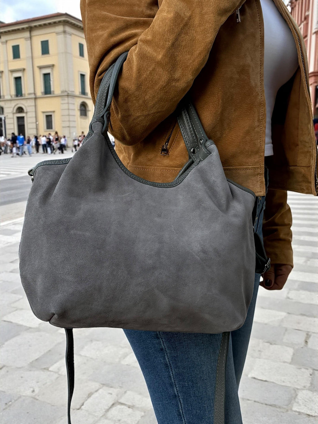 Grey Suede and leahter shopper Bag