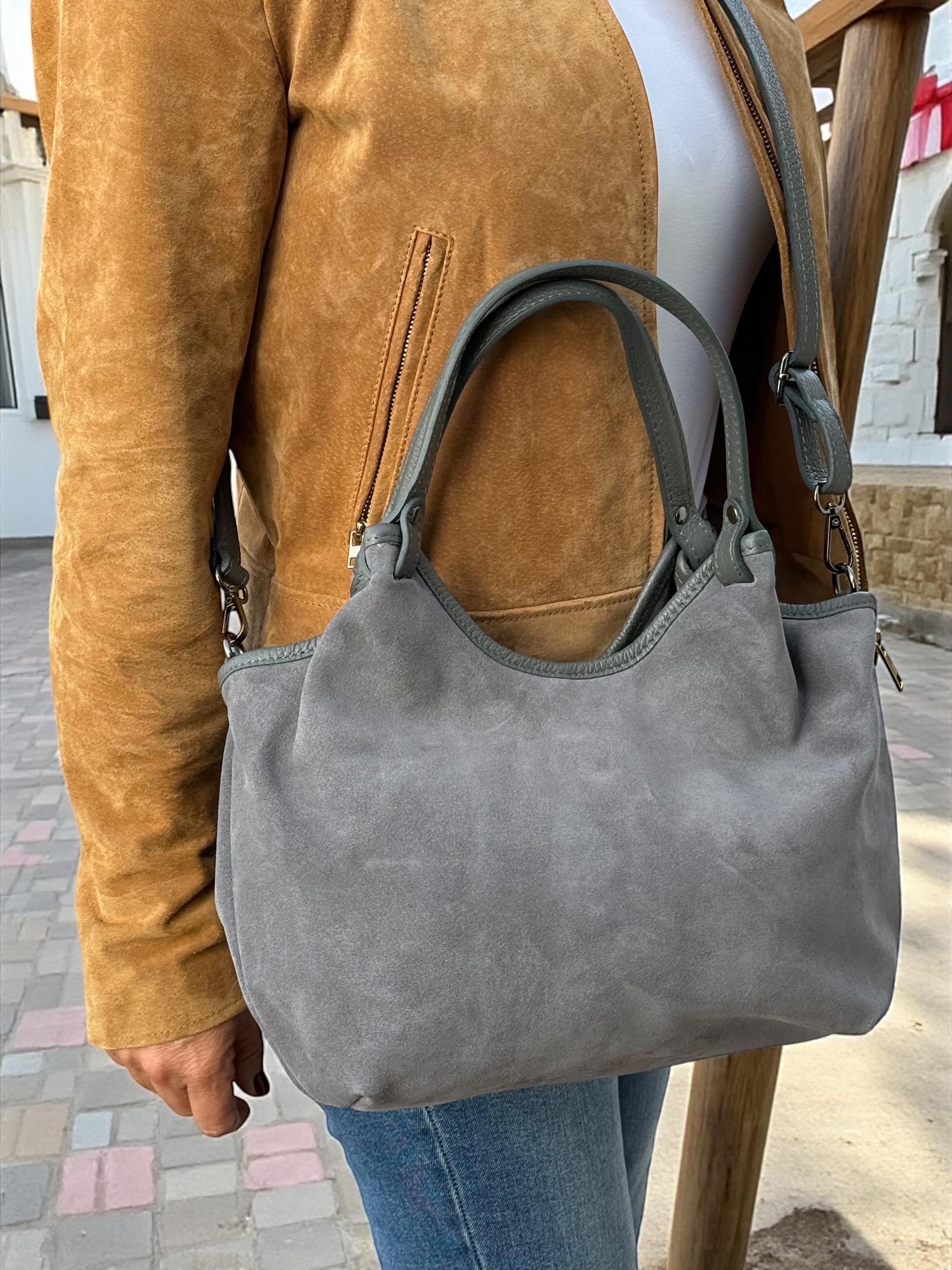 Grey Suede and leahter shopper Bag