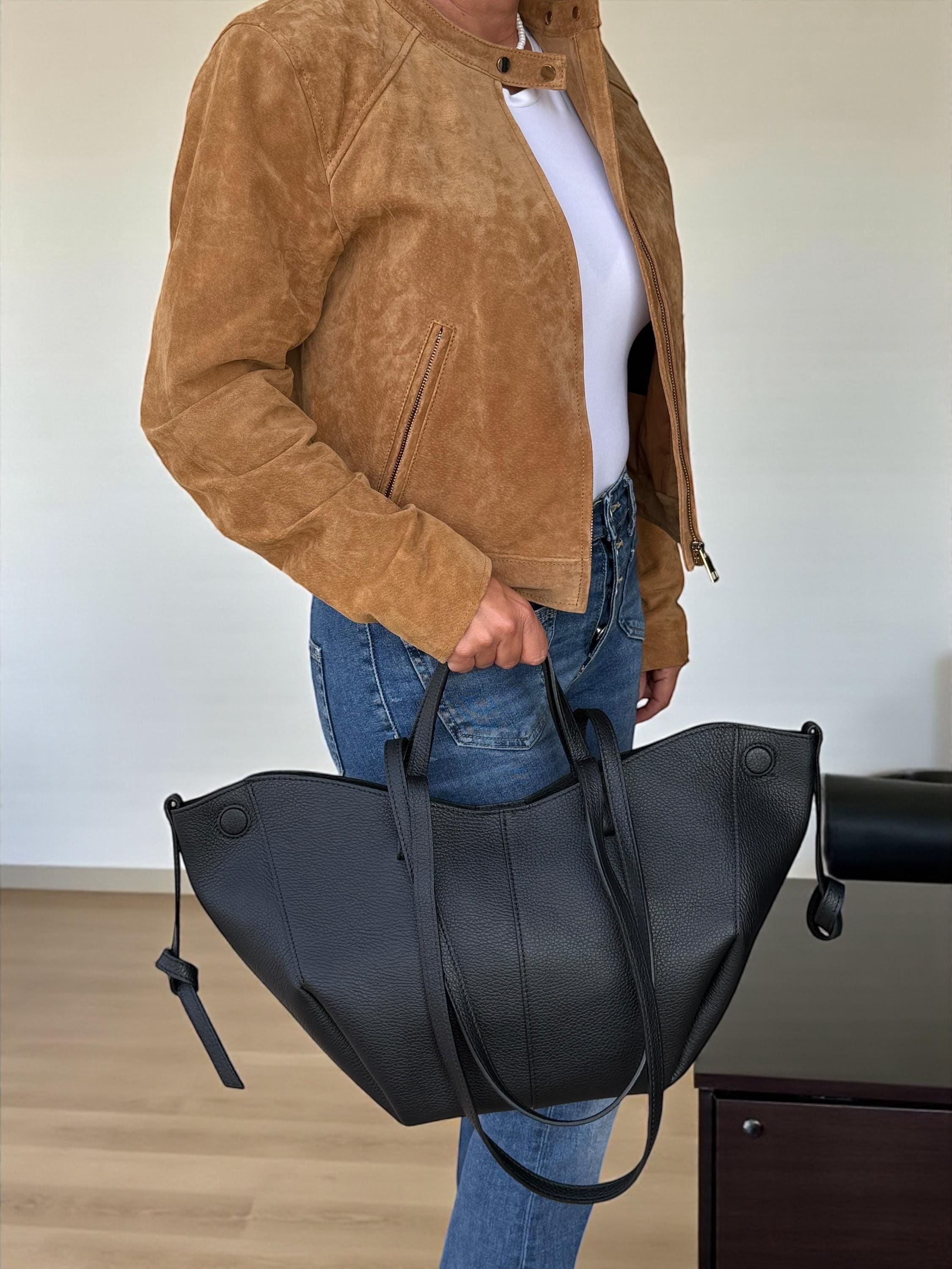 Pebbled Leather big size convertible trapezoidalShopper