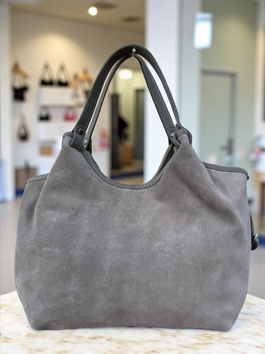 Grey Suede and leahter shopper Bag