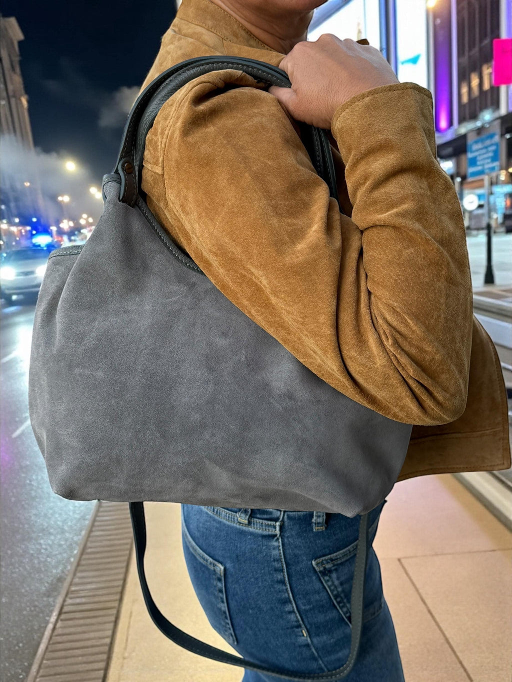 Grey Suede and leahter shopper Bag