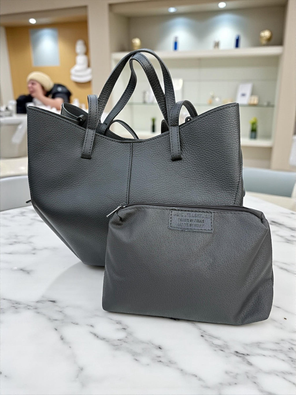 Pebbled Leather big size convertible trapezoidalShopper