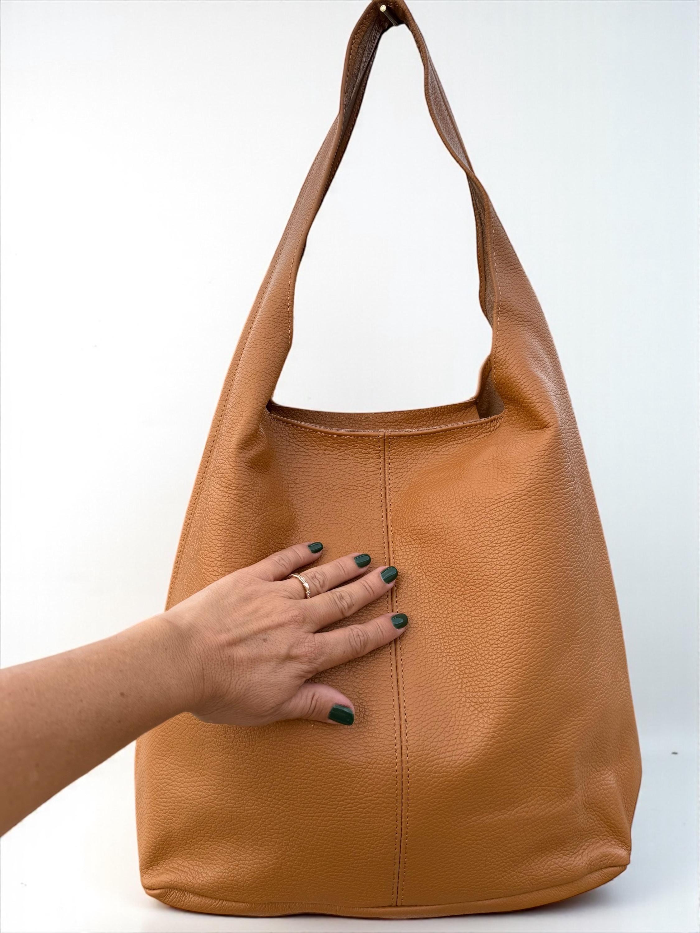 Large blue Pebbled Genuine Leather hobo Bag