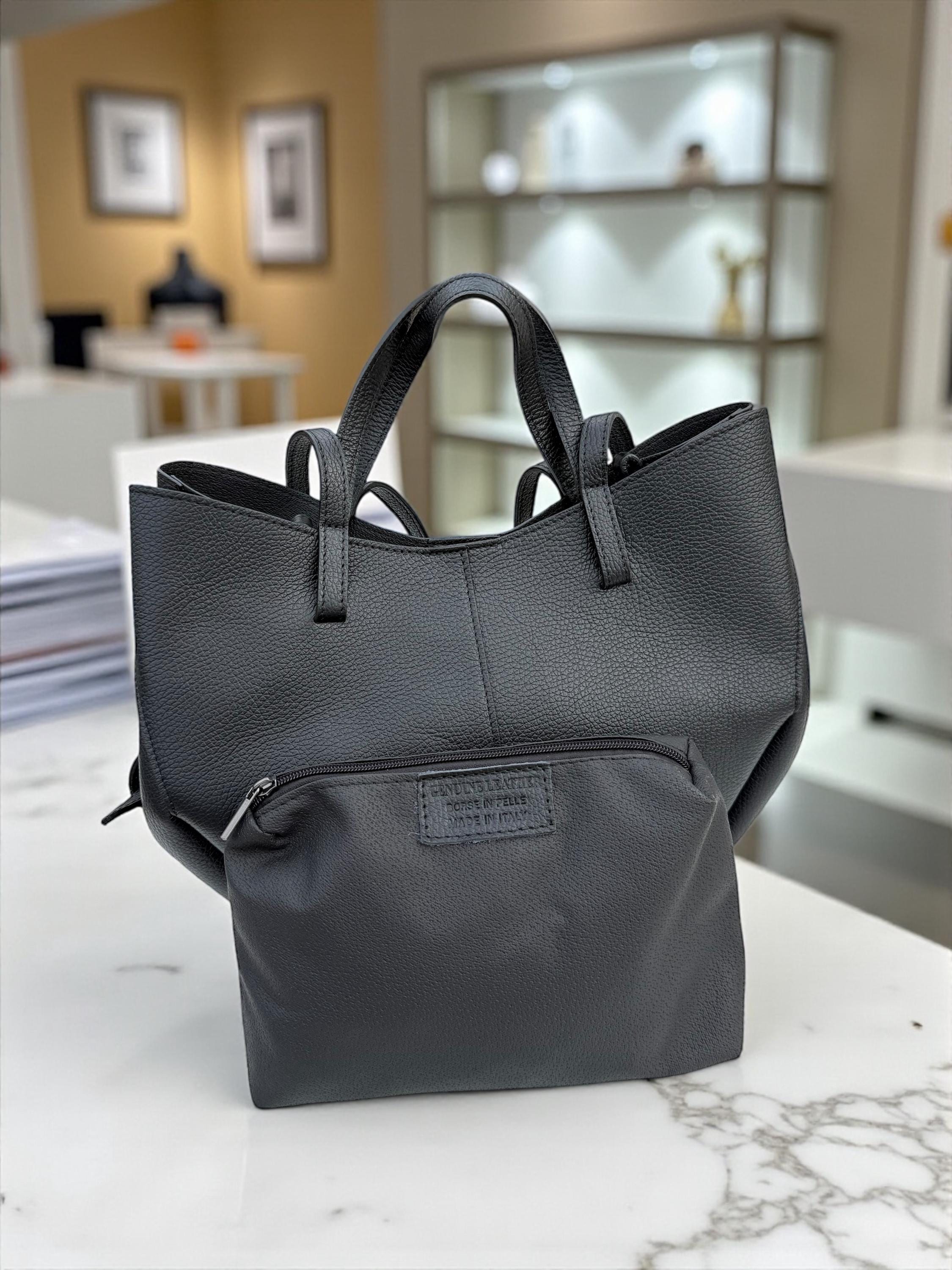 Pebbled Leather big size convertible trapezoidalShopper