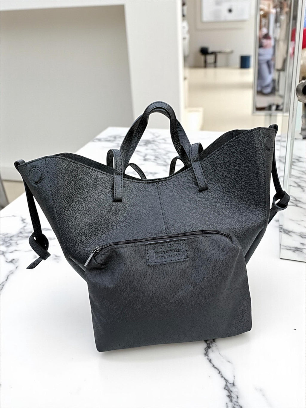 Pebbled Leather big size convertible trapezoidalShopper