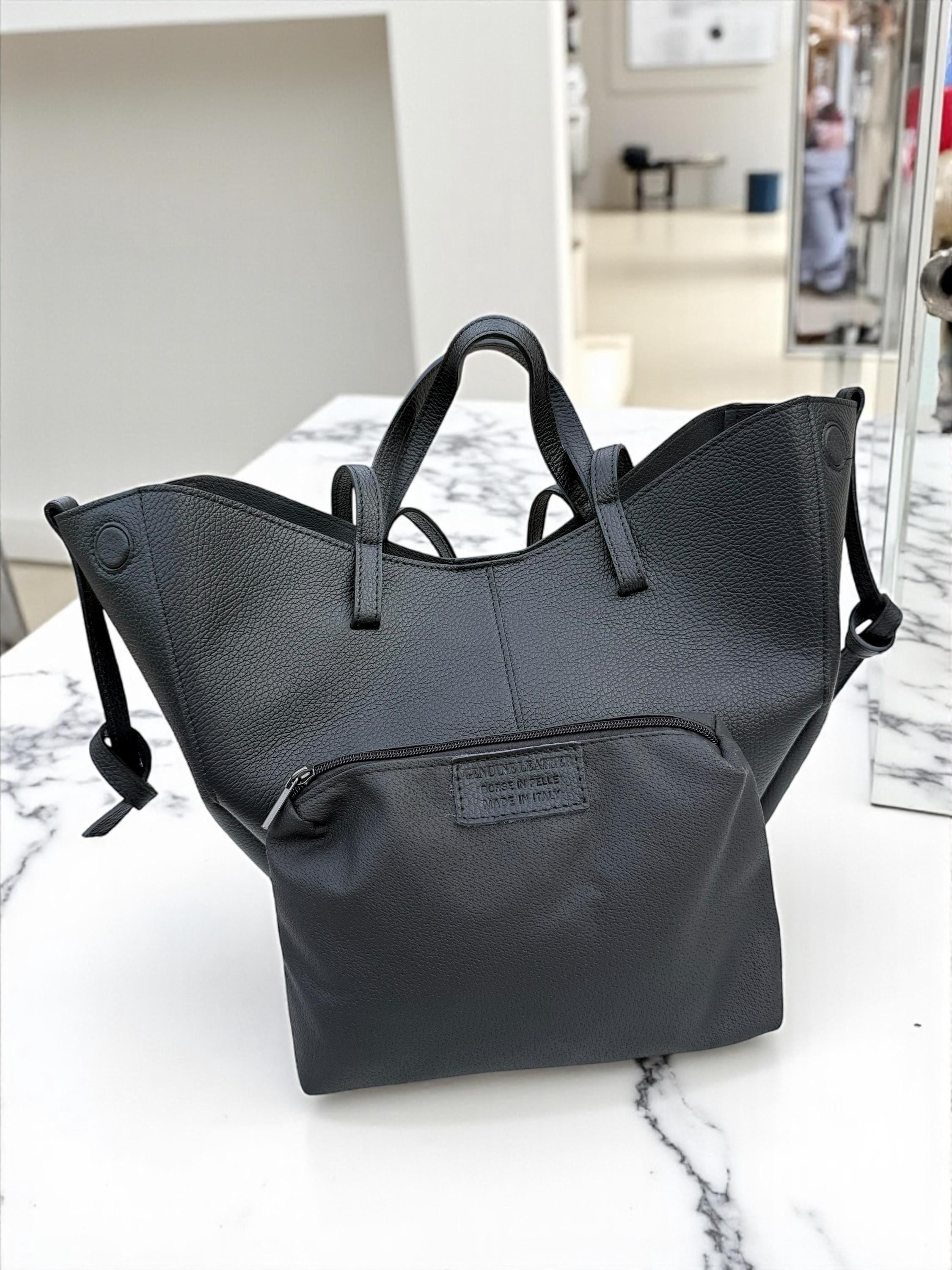 Pebbled Leather big size convertible trapezoidalShopper
