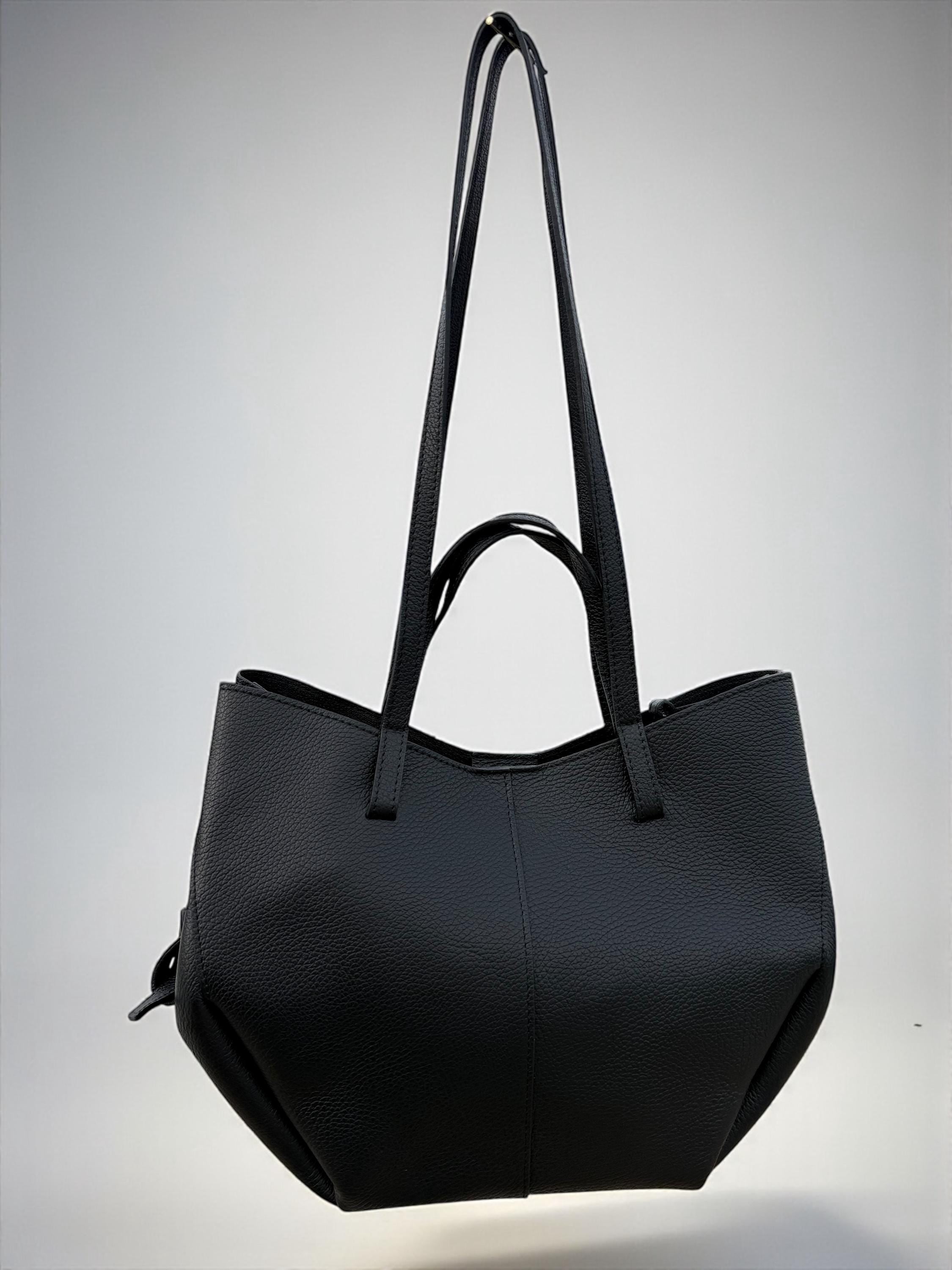 Pebbled Leather big size convertible trapezoidalShopper