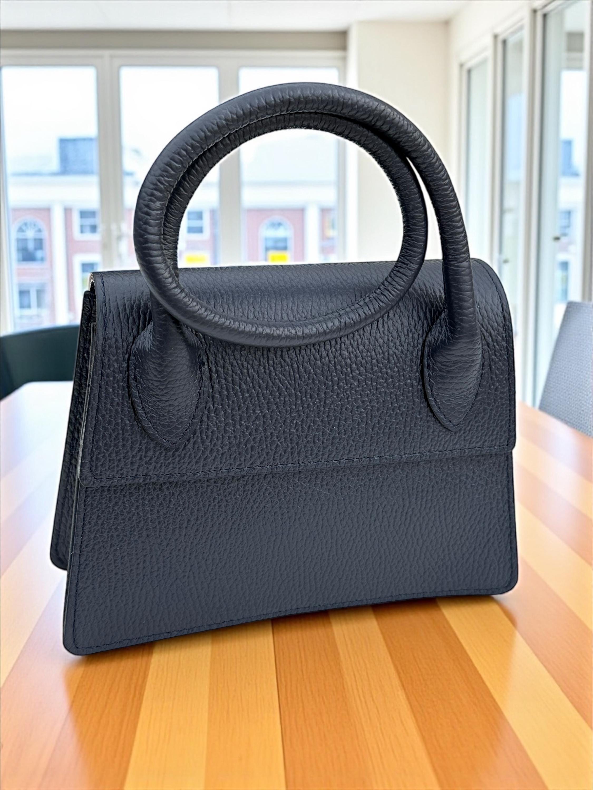Pebbel leather Dark Navy Structured Handbag