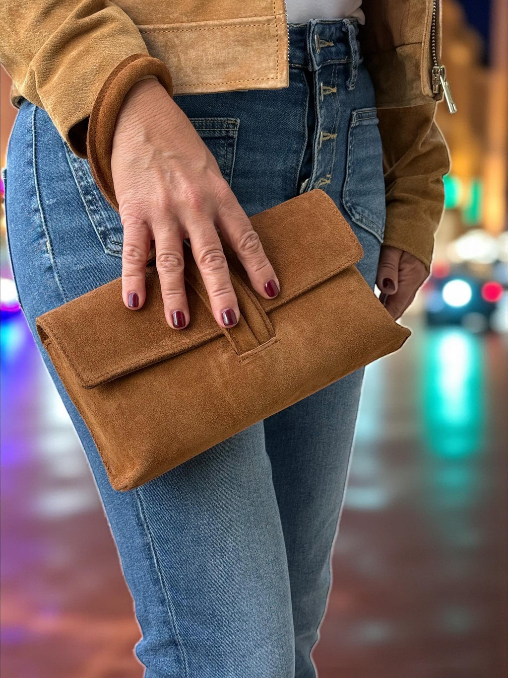 Camel suede Knot-Handled Handbag