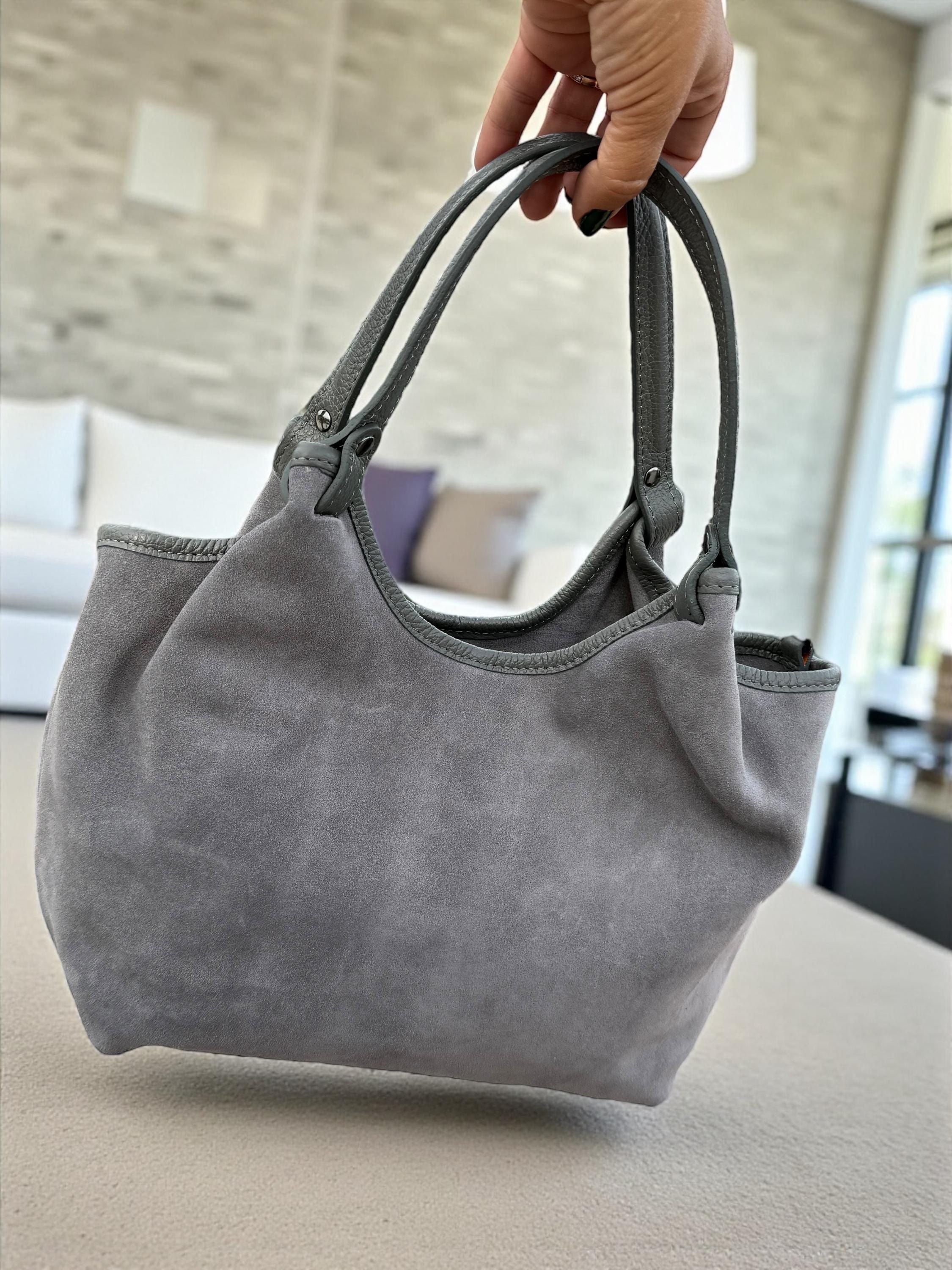 Grey Suede and leahter shopper Bag