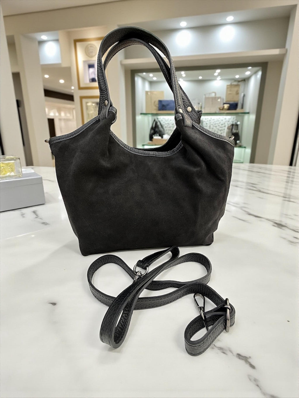 Grey Suede and leahter shopper Bag