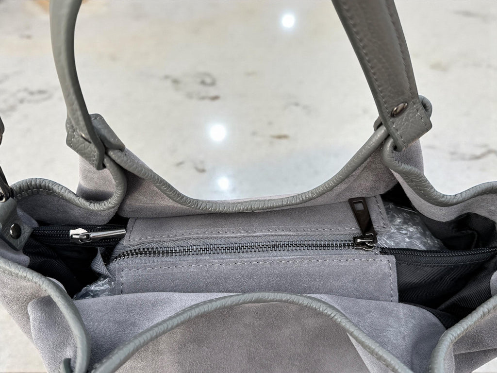 Grey Suede and leahter shopper Bag