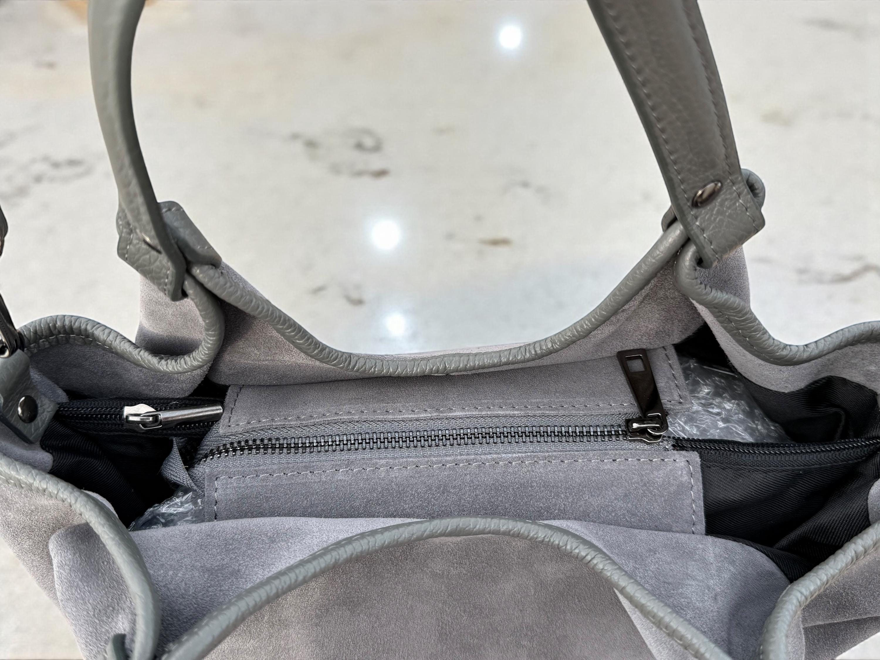 Grey Suede and leahter shopper Bag
