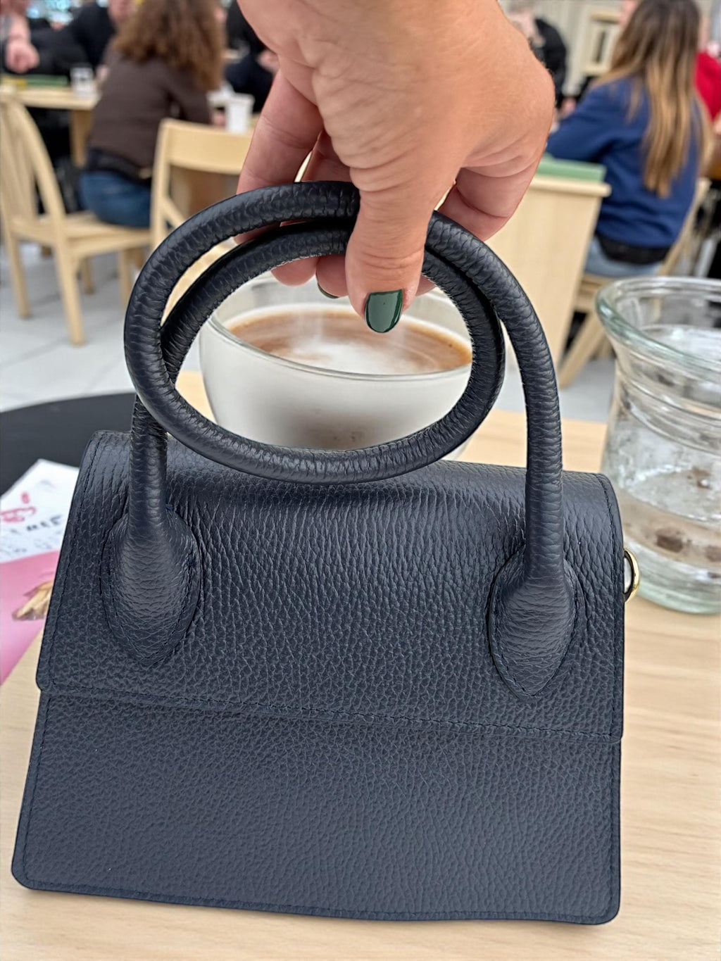 Pebbel leather Dark Navy Structured Handbag