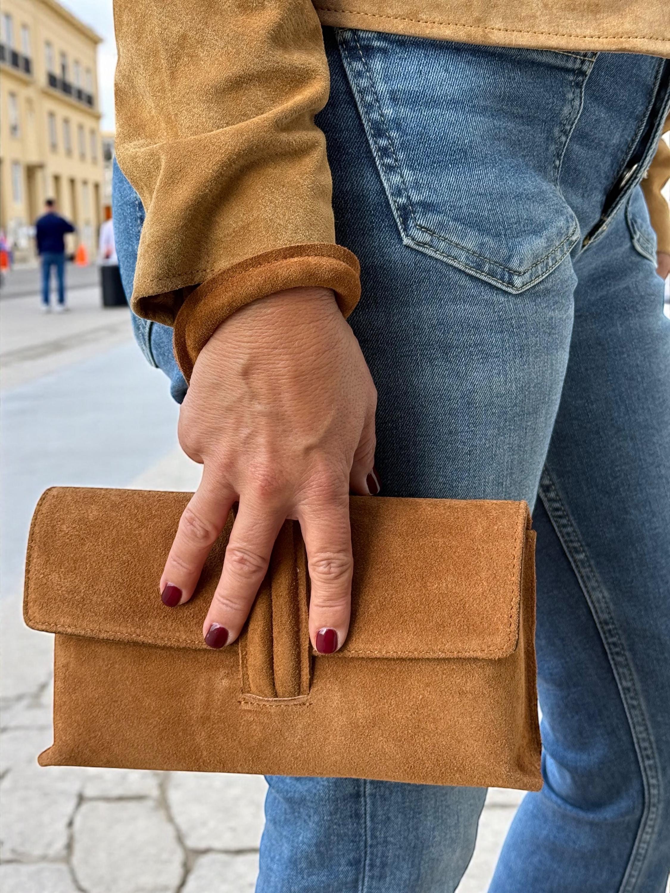 Camel suede Knot-Handled Handbag