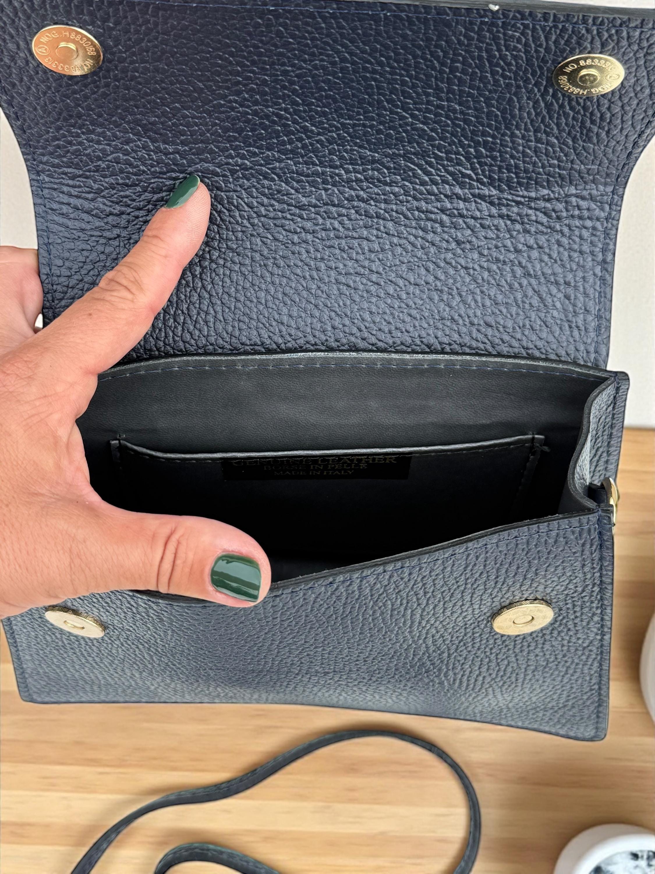 Pebbel leather Dark Navy Structured Handbag