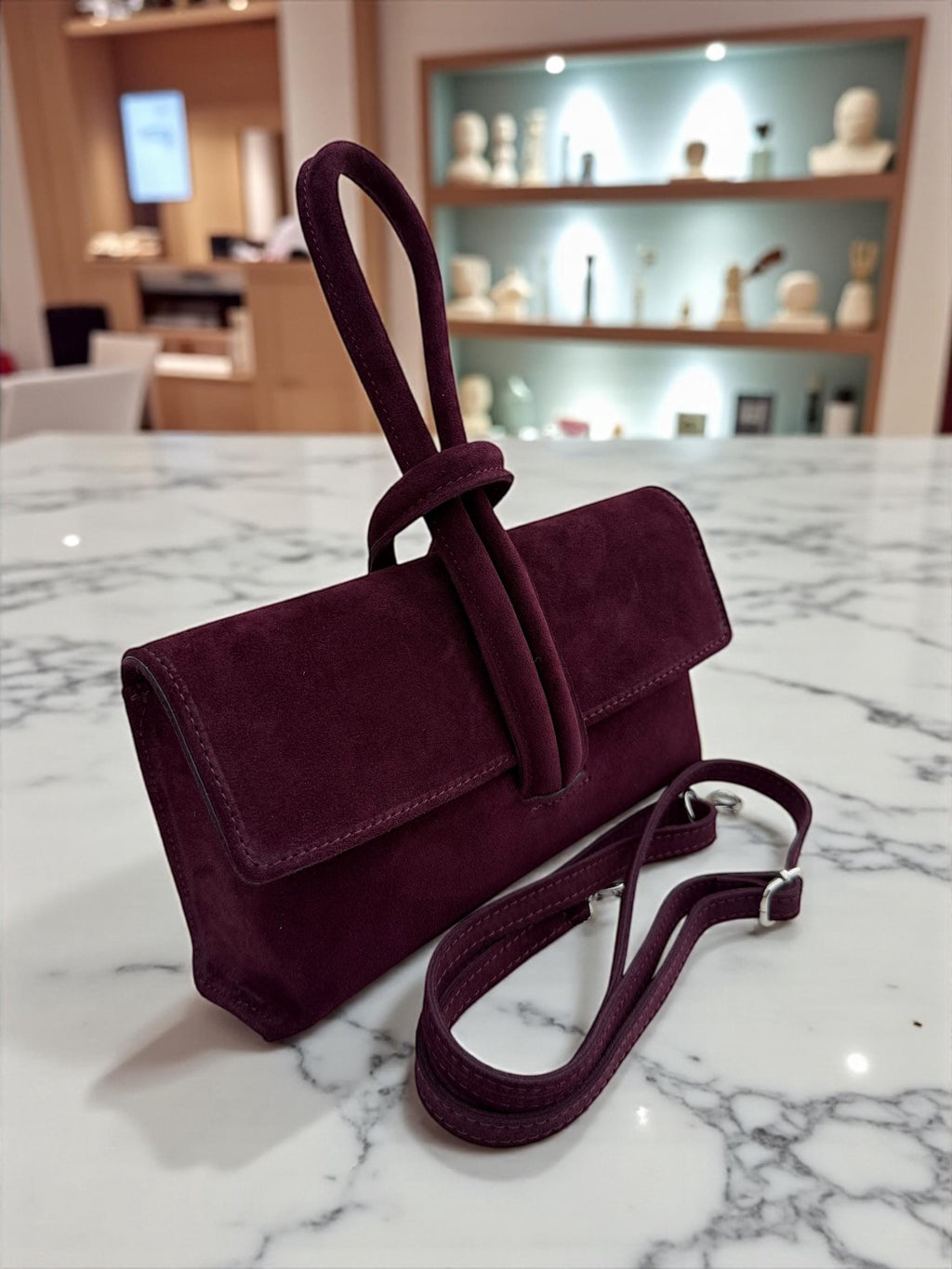 Camel suede Knot-Handled Handbag