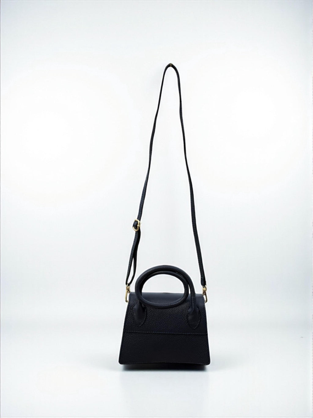 Pebbel leather Dark Navy Structured Handbag