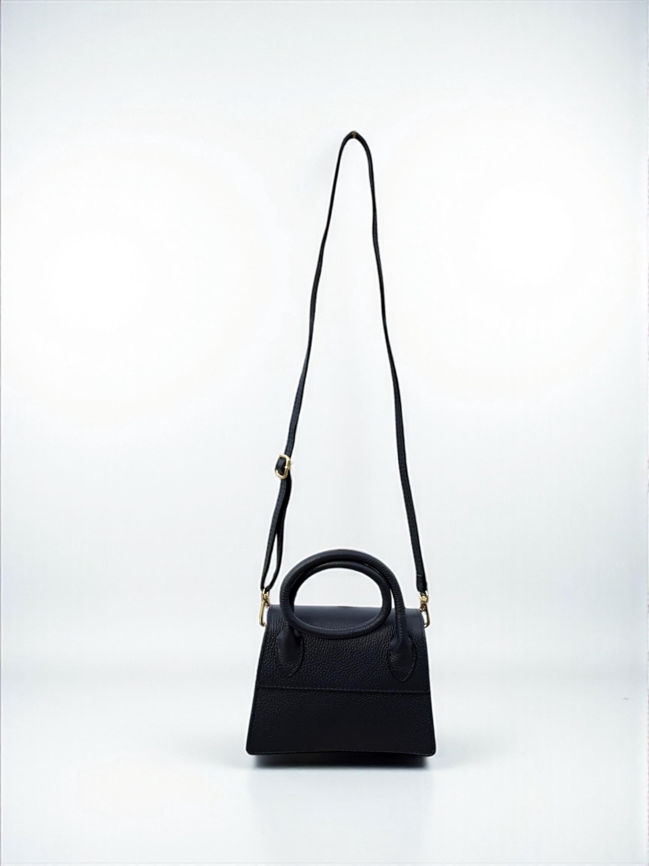 Pebbel leather Dark Navy Structured Handbag