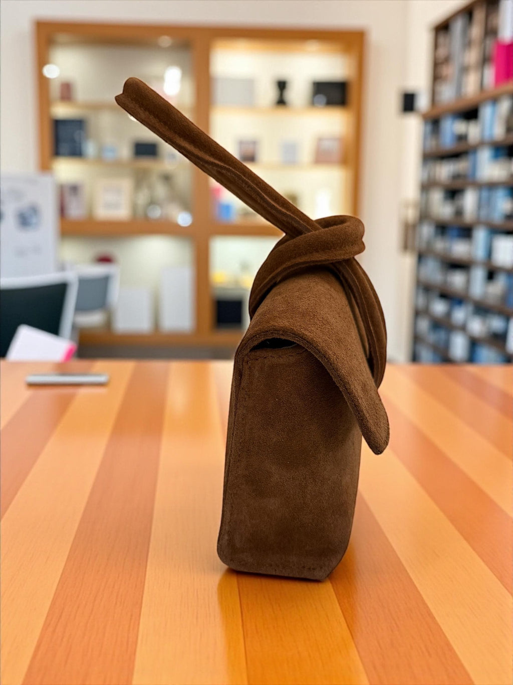 Camel suede Knot-Handled Handbag