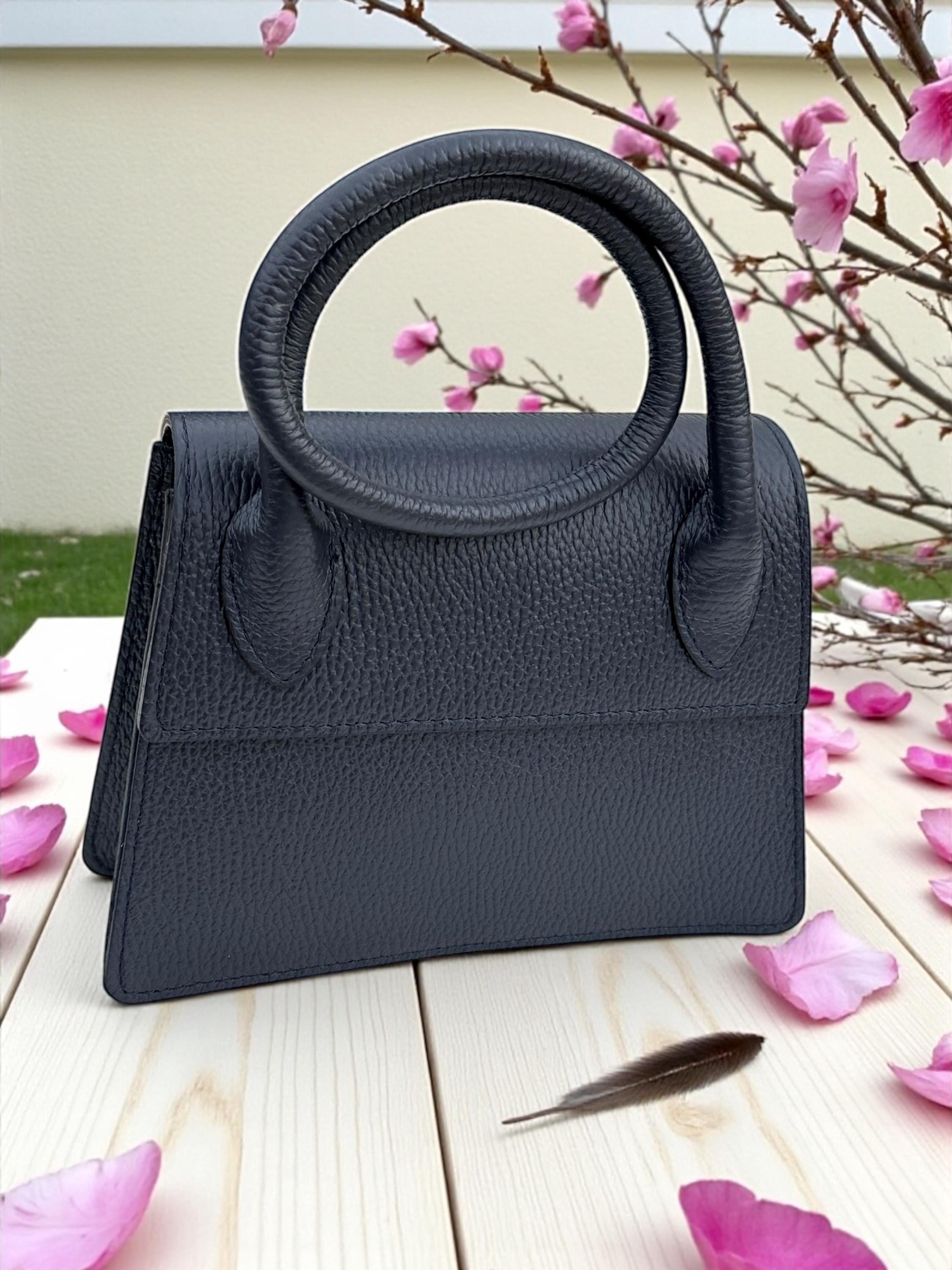 Pebbel leather Dark Navy Structured Handbag