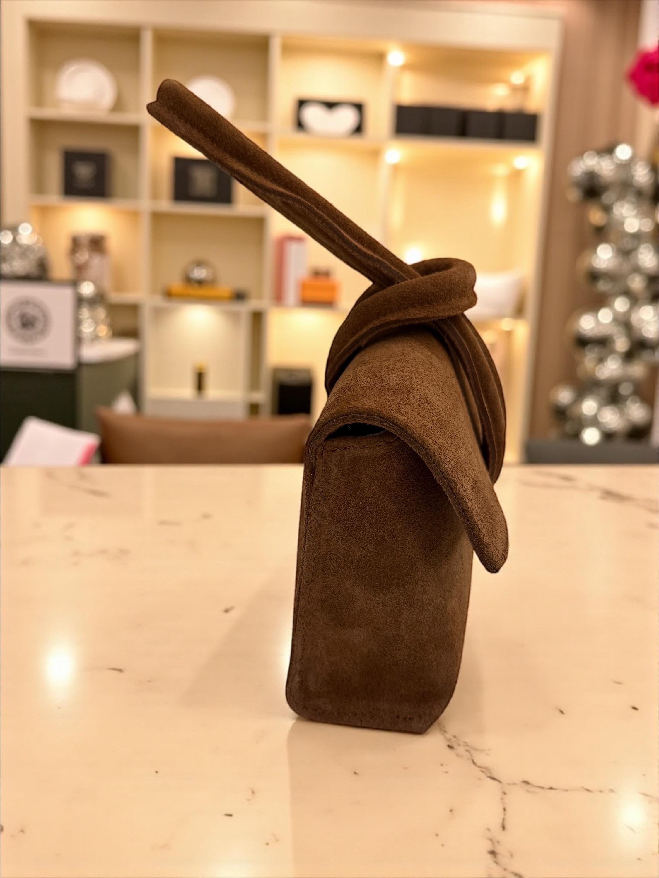 Camel suede Knot-Handled Handbag