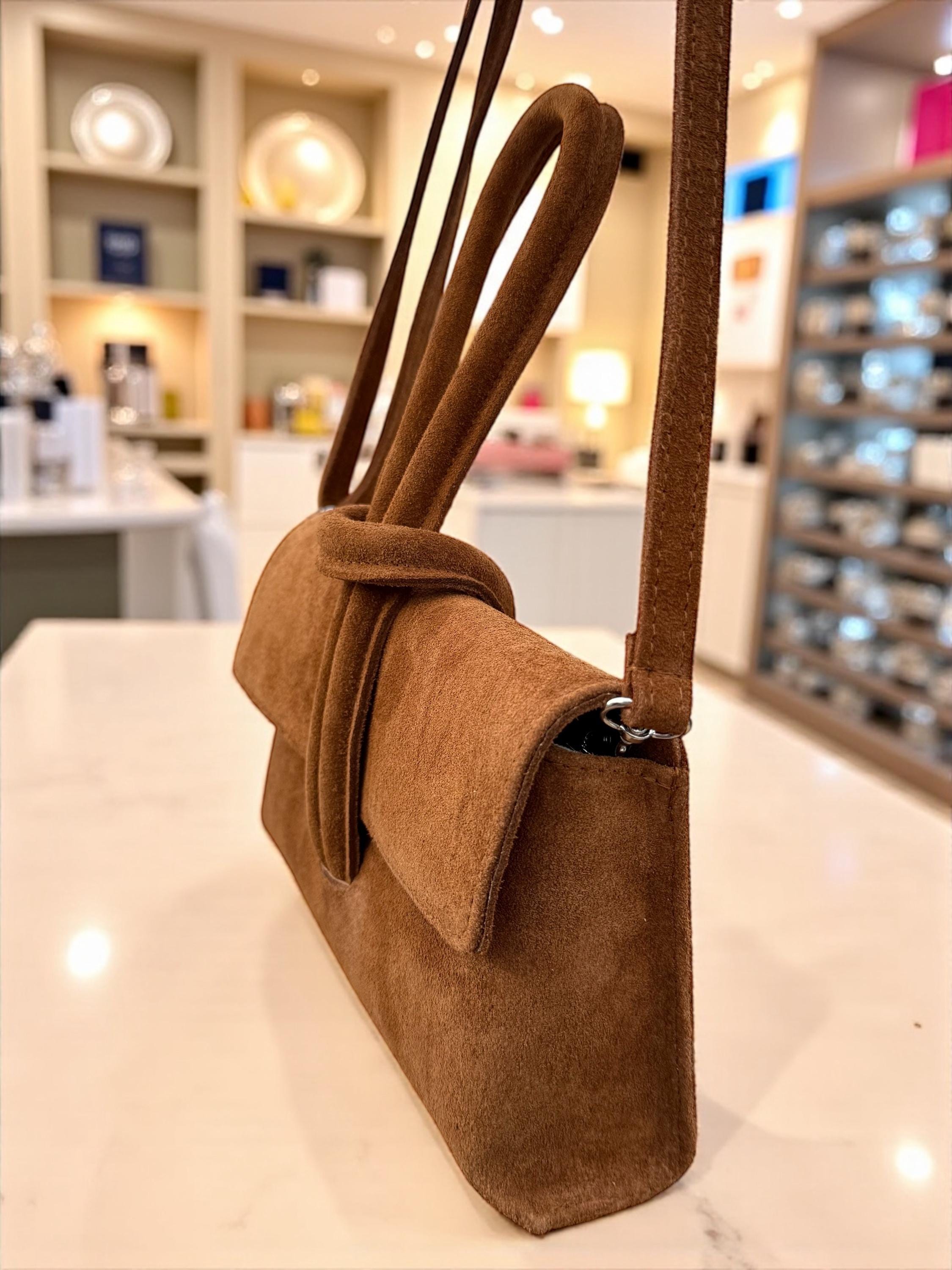 Camel suede Knot-Handled Handbag