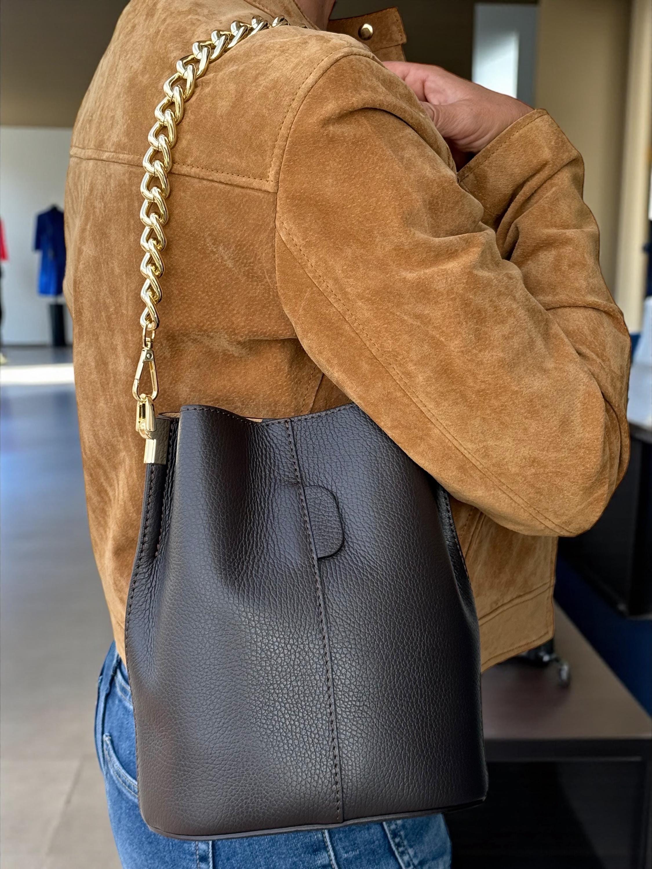 Genuine Leather chocolate dark brown Bucket Bag