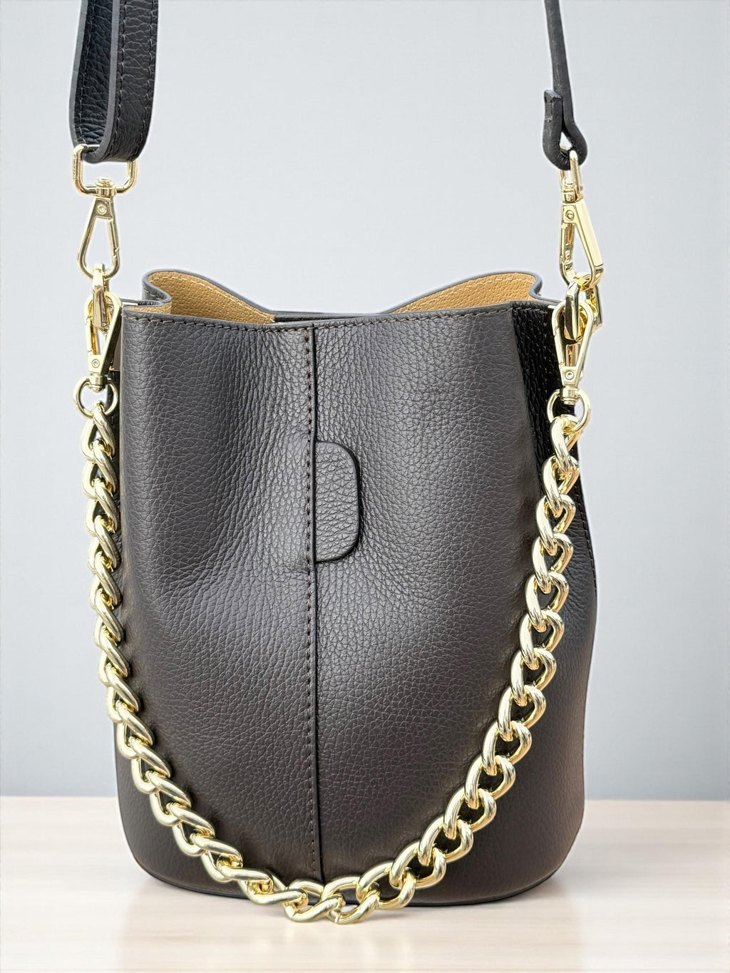 Genuine Leather chocolate dark brown Bucket Bag