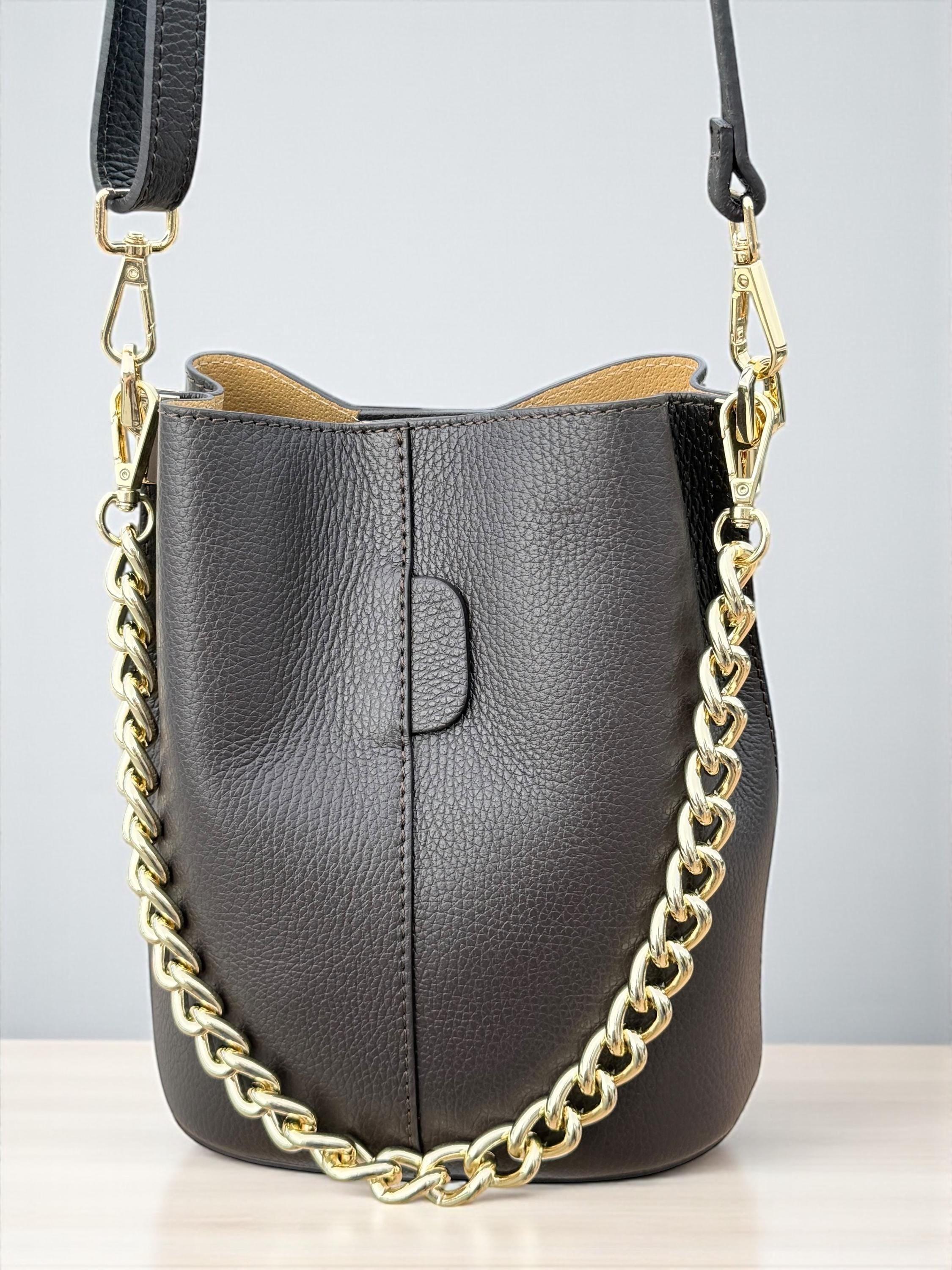 Genuine Leather chocolate dark brown Bucket Bag