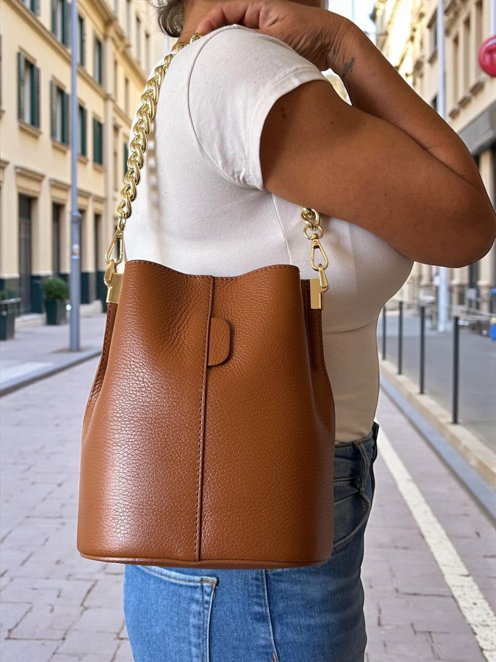 Genuine Leather chocolate dark brown Bucket Bag