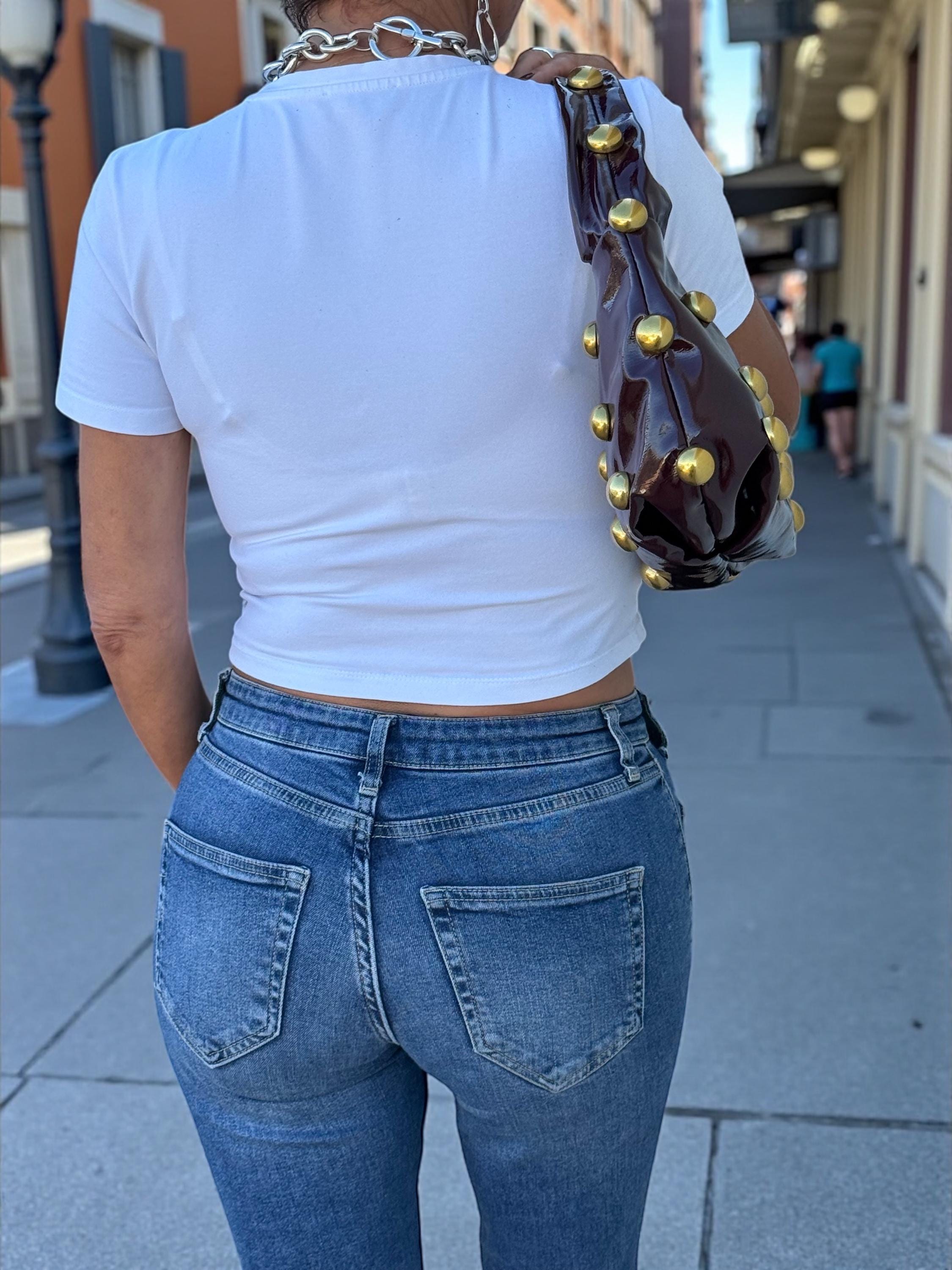 Glossy Burgundy soft Patent hobo with Antique Gold Studs