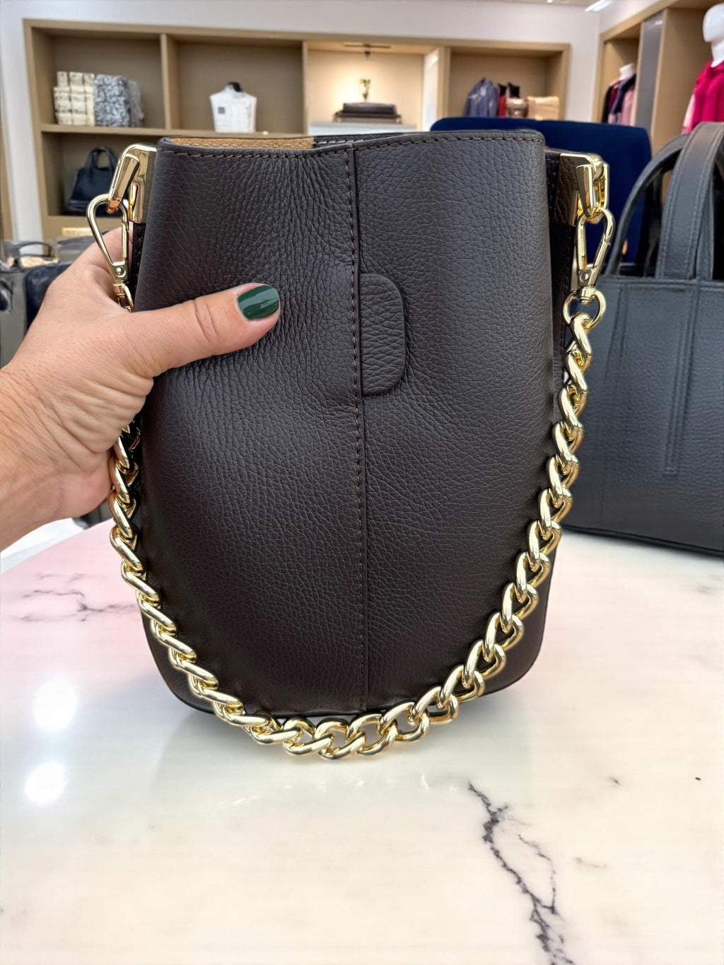 Genuine Leather chocolate dark brown Bucket Bag