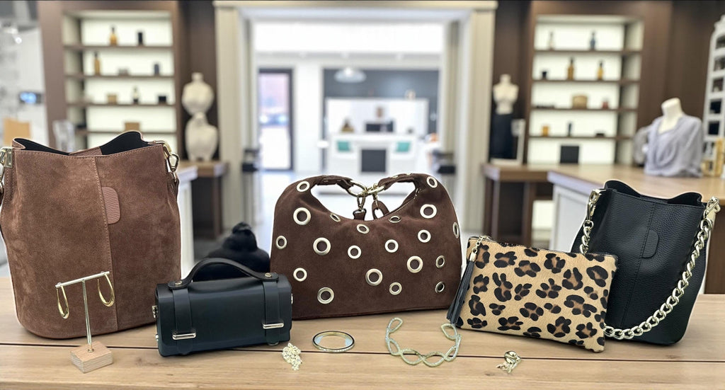 Suede brown Shoulder Bag with Gold Eyelets